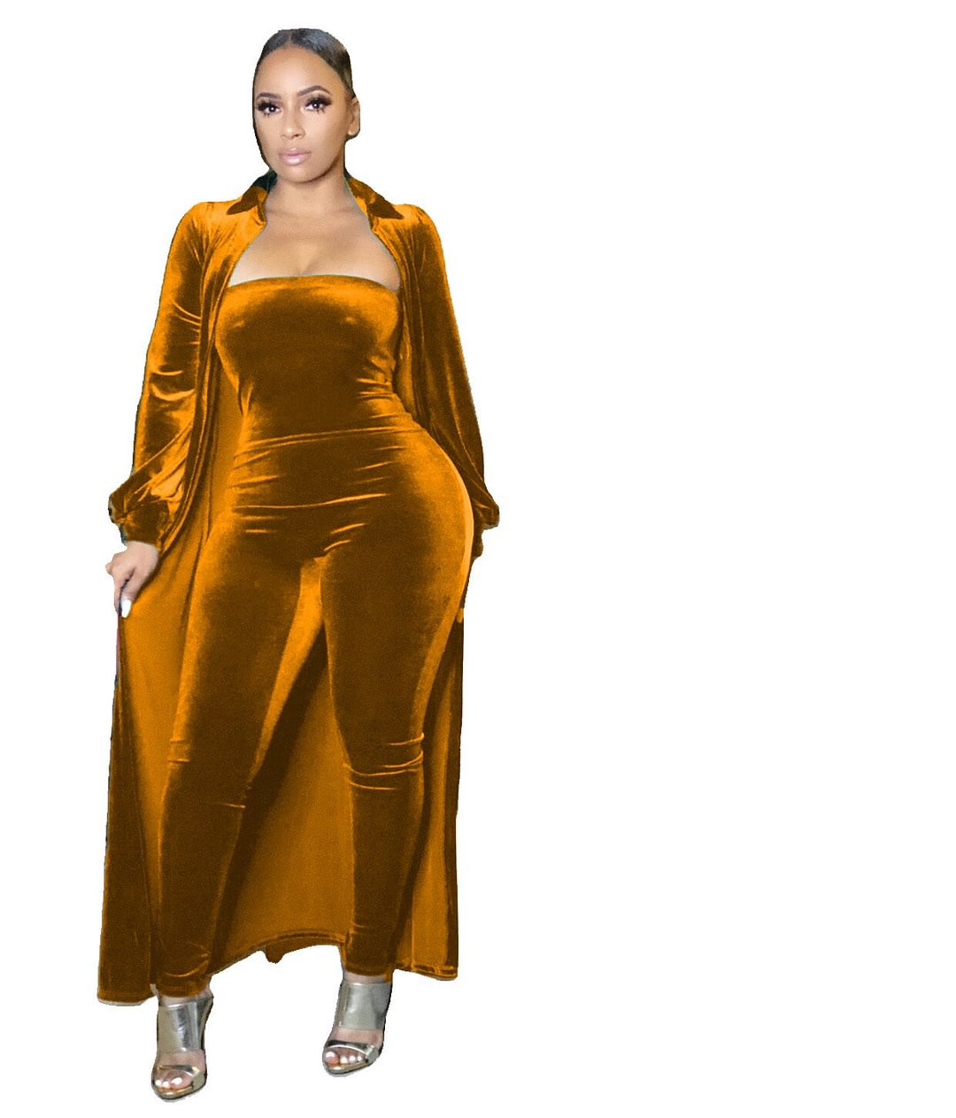 CM.YAYA Active Velvet Sweatsuit Two 2 Piece Set for Women Fitness Outfit X-long Cloak Tops + Bodycon Romper Set Tracksuit 2021
