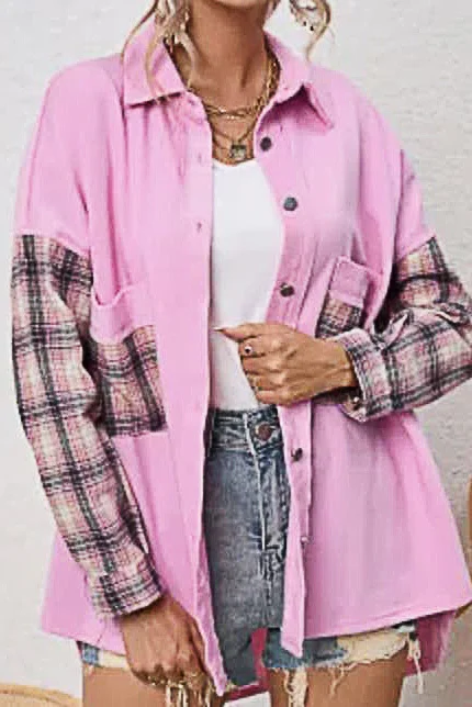 Vintage plaid splicing casual shirt cardigan jacket