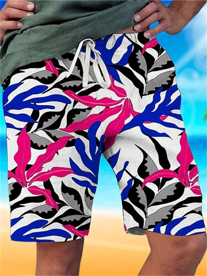 Men's Shorts Drawstring Tie Printed Shorts Blue Gray Loose Plus Size | 168DEAL