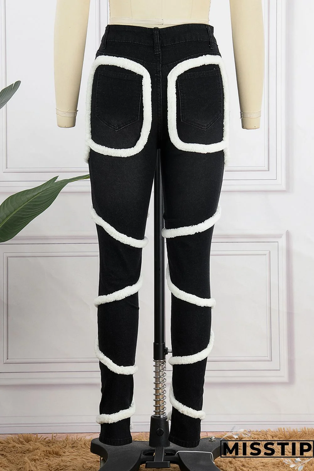 Light Blue Casual Solid Patchwork Mid Waist Regular Denim Jeans