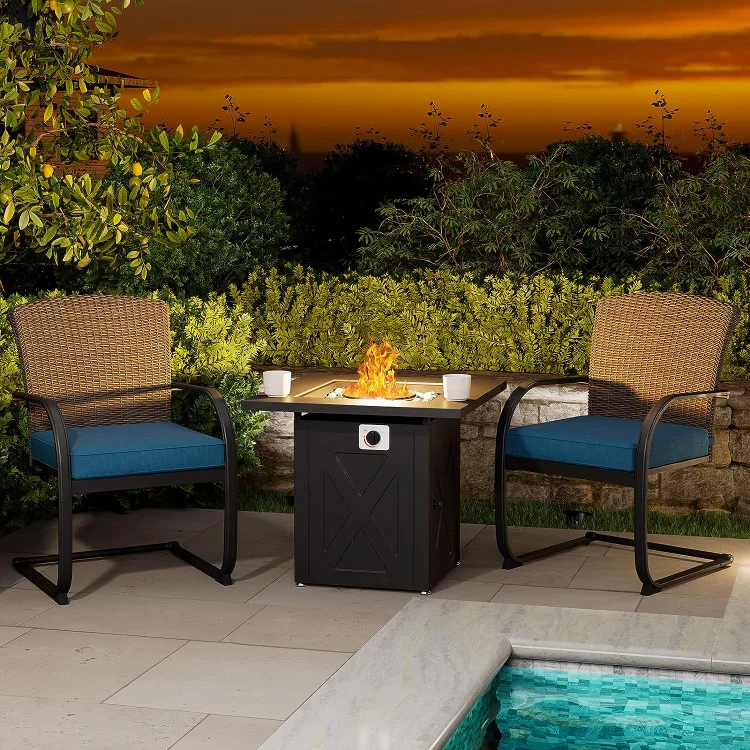 3 Piece Fire Pit Chat Set 2 Dining Chairs with 28 Inch Propane