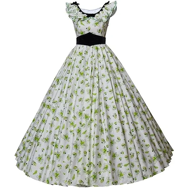 Scarlett O'Hara Cosplay Costume Womens Green Floral Dress Civil War Southern Belle Dress Ball Gown