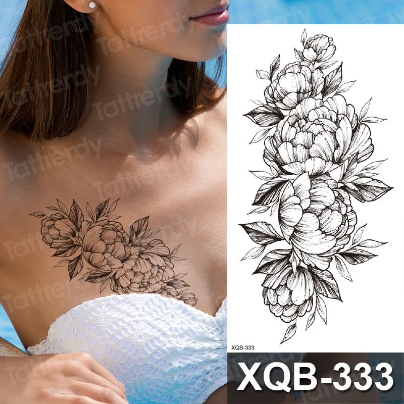 temporary tattoo flower snake dragon anime sexy body art stickers black lion skull tattoo sleeve for women men boys sexy decal