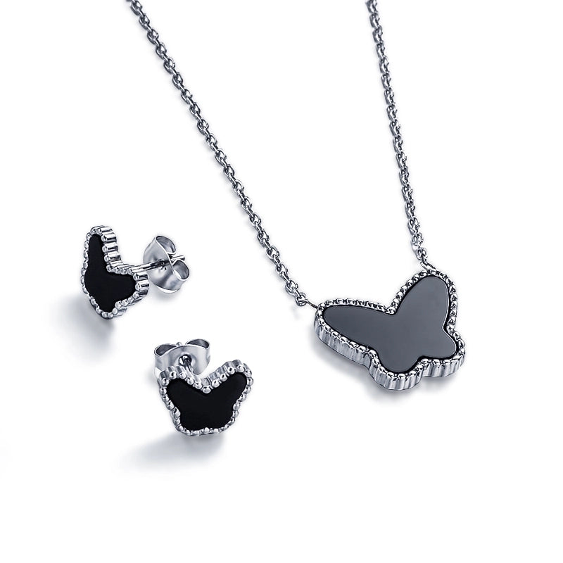Casual Sweet Classic Style Butterfly 304 Stainless Steel Agate-like 18K Gold Plated Inlay Jewelry Set