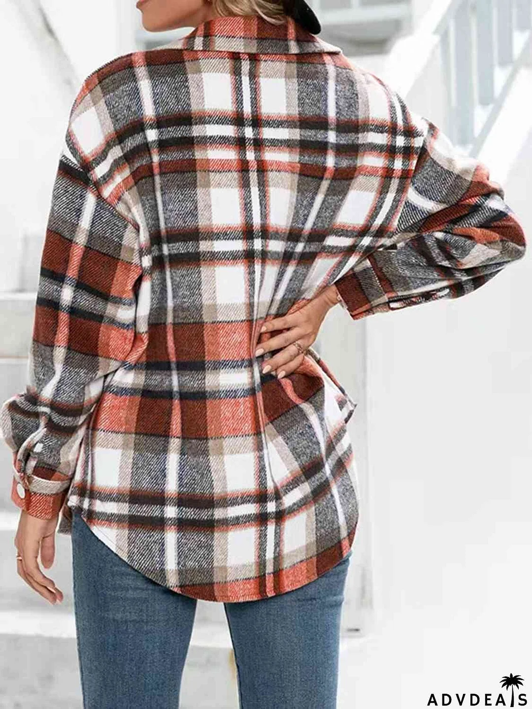 Plaid Collared Neck Button Down Jacket