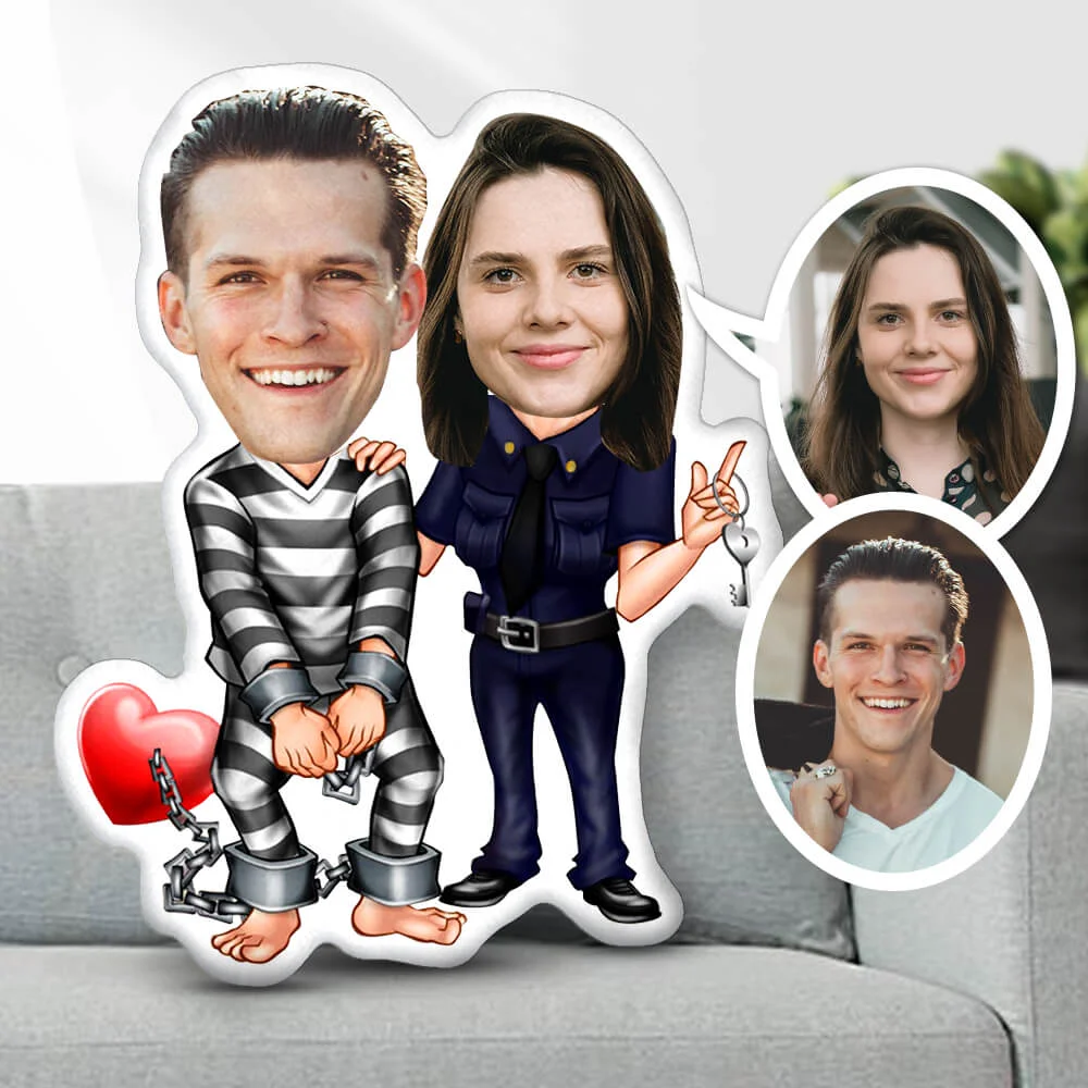 Valentine's Day Couple Minme Pillow Memorial Day Pillow, Custom Photo Face Pillow, Police and Thief Couple Photo Face Pillow, Face Picture Pillow Dolls and Toys