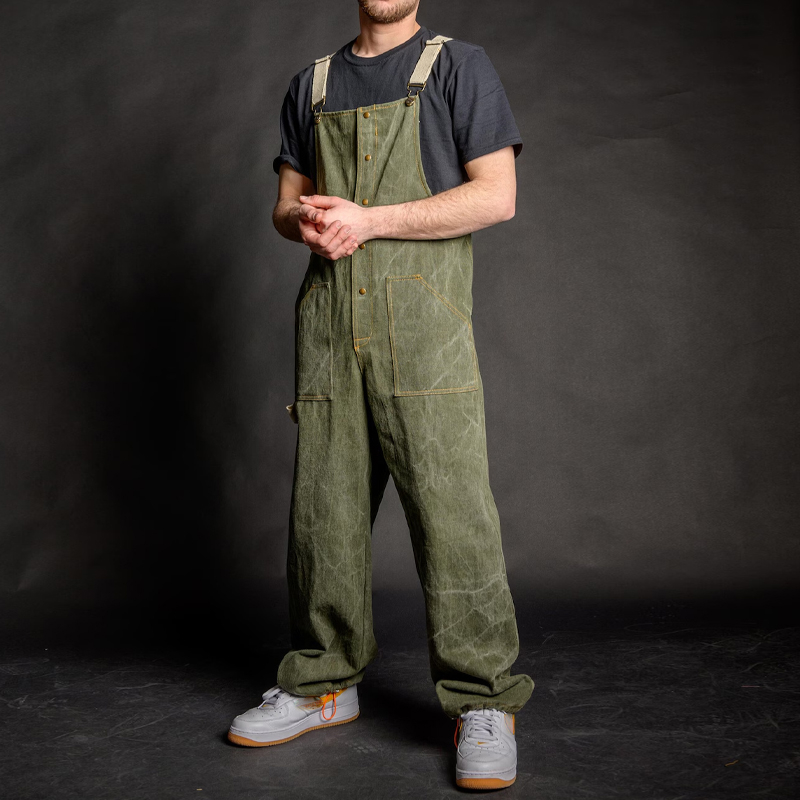 Loose Washed Canvas Green Overalls