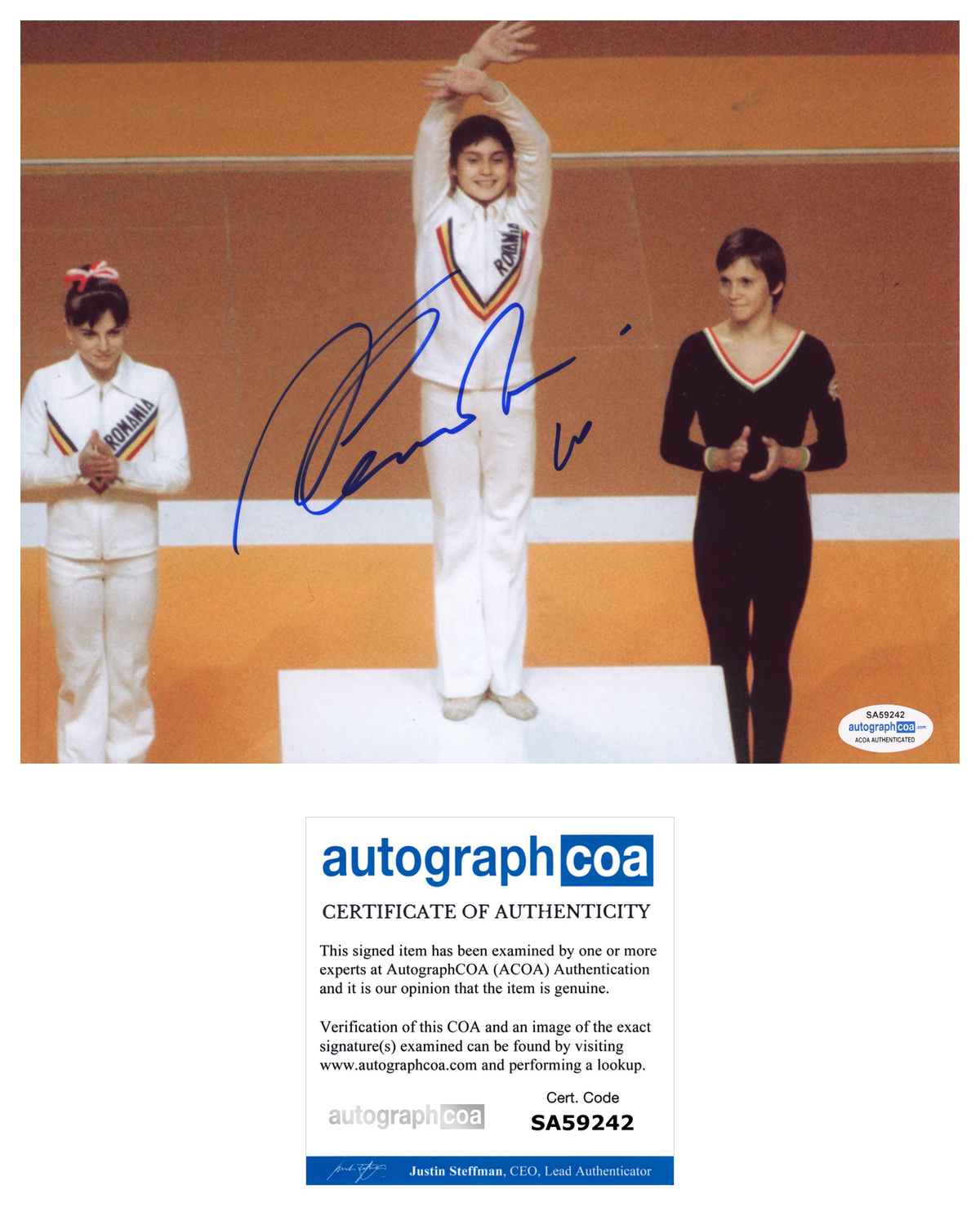 Nadia Comaneci Signed Autographed 8x10 Photo Poster painting Olympic Gymnast ACOA COA