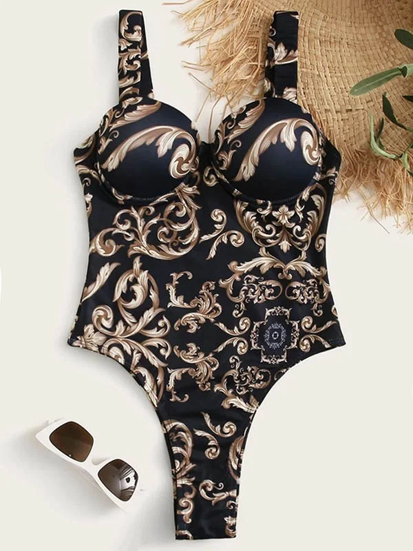 Floral Sleeveless Underwired Tight One-Piece Swimwear