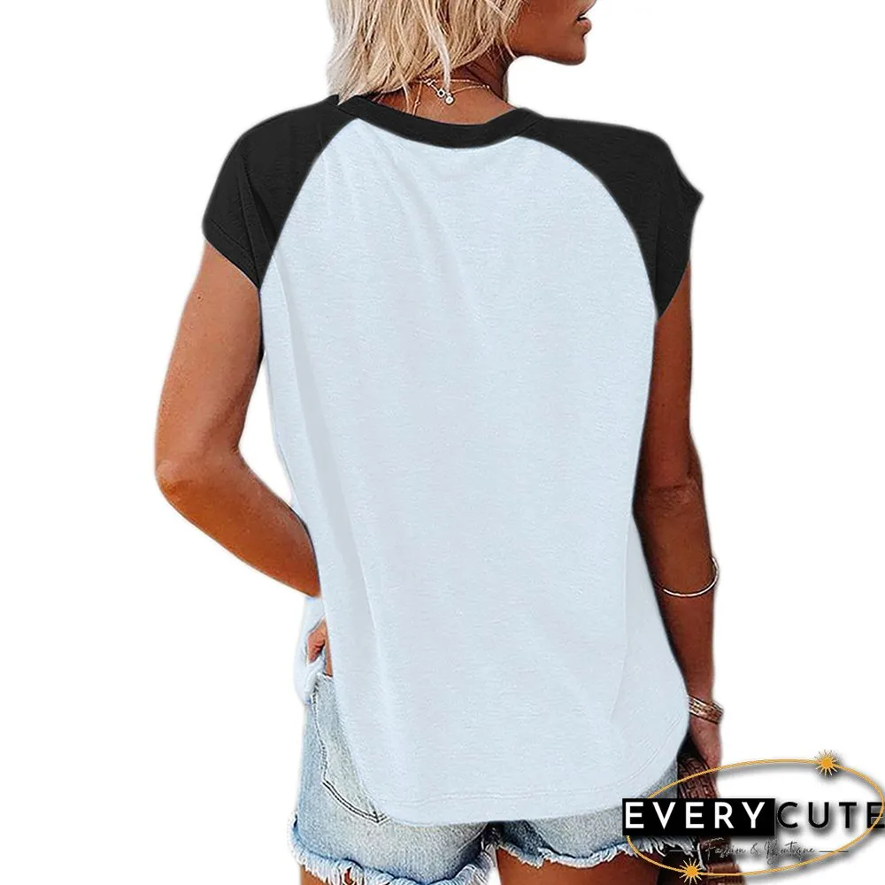 White Contrast Raglan Sleeve Tees