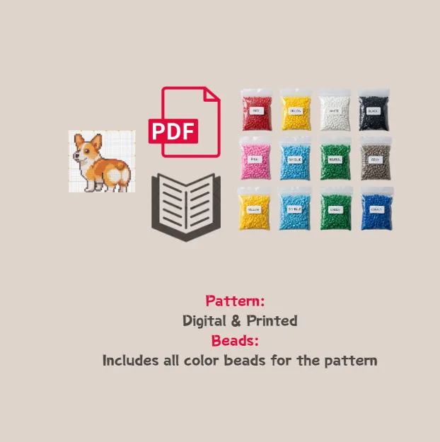 Corgi Pattern Fuse Bead Kit  | Cute DIY Fuse 1324 Beads Set