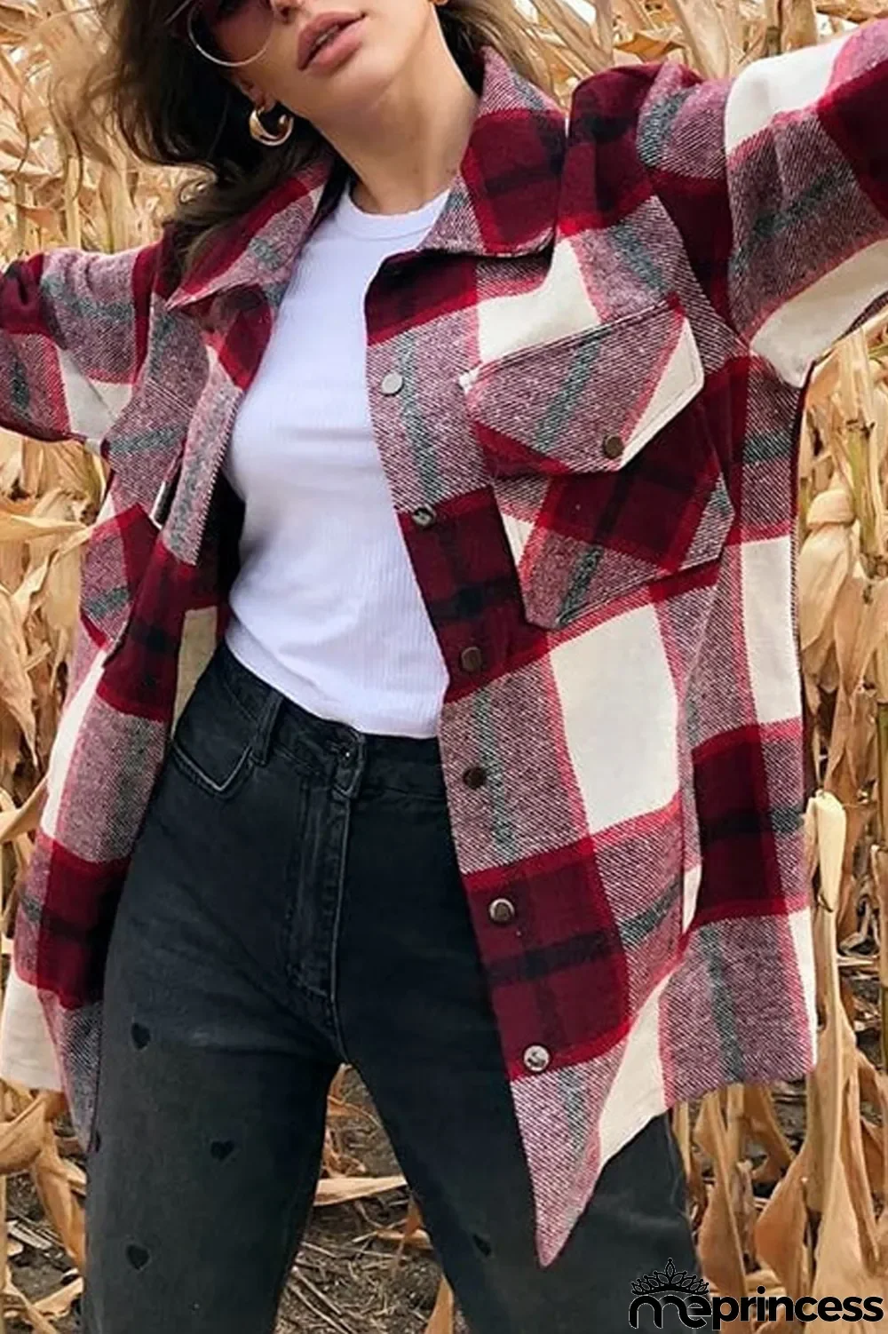 Long Sleeve Casual Plaid Lapel Coat