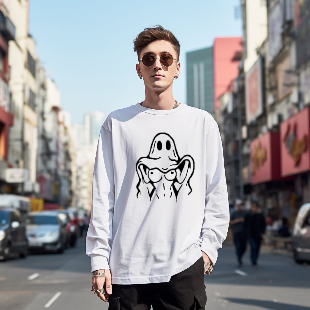 Naughty Ghost Sexy Boobs Graphic Print Longsleeves Shirt