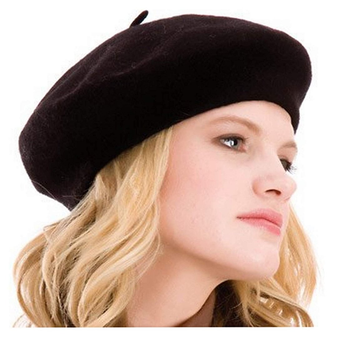 Womens Beret 100% Wool French Beret Solid Color Beanie Cap Hat