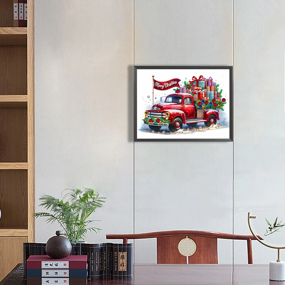 Diamond Painting - Partial Special Shaped Drill - Christmas Classic Car(Canvas|40*30cm)