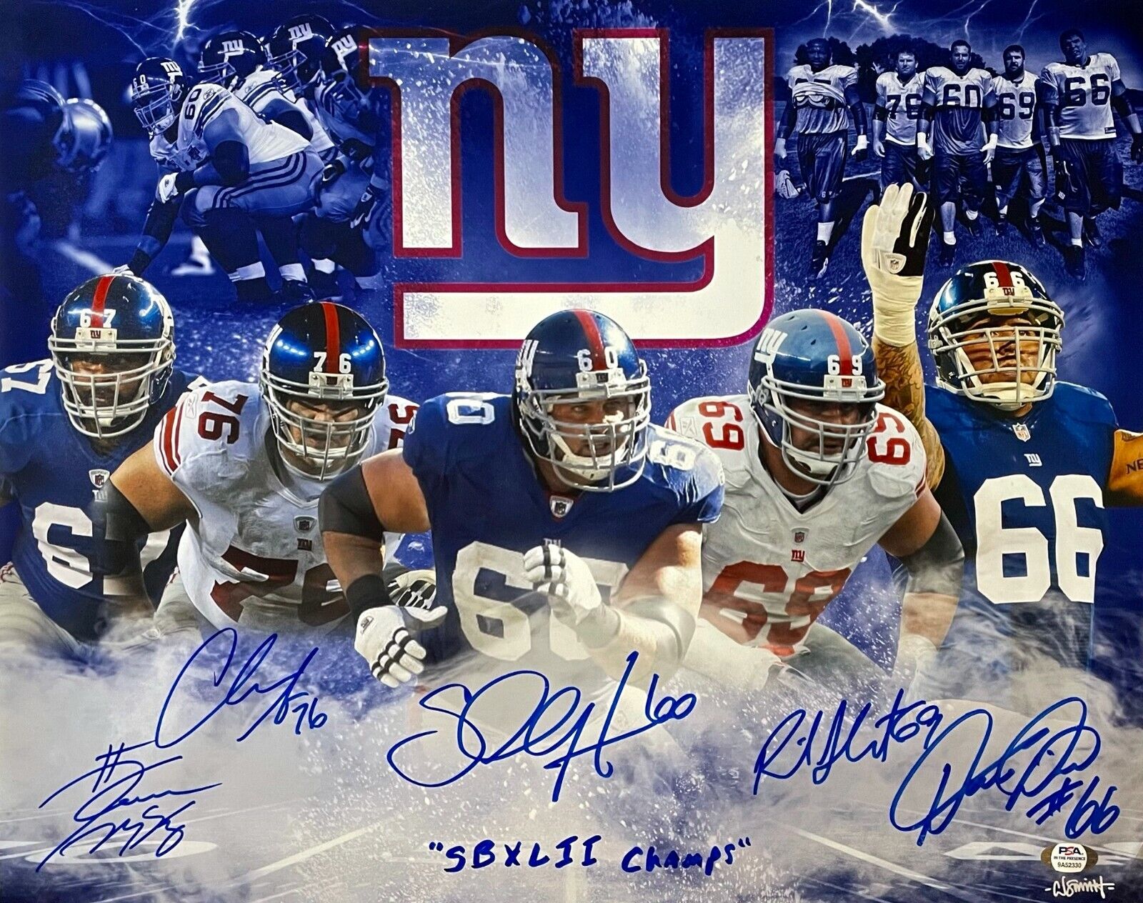 NEW YORK GIANTS Autographed SIGNED 16x20 S.B. CHAMPS Photo Poster painting DIEHL SEUBERT PSA/DNA