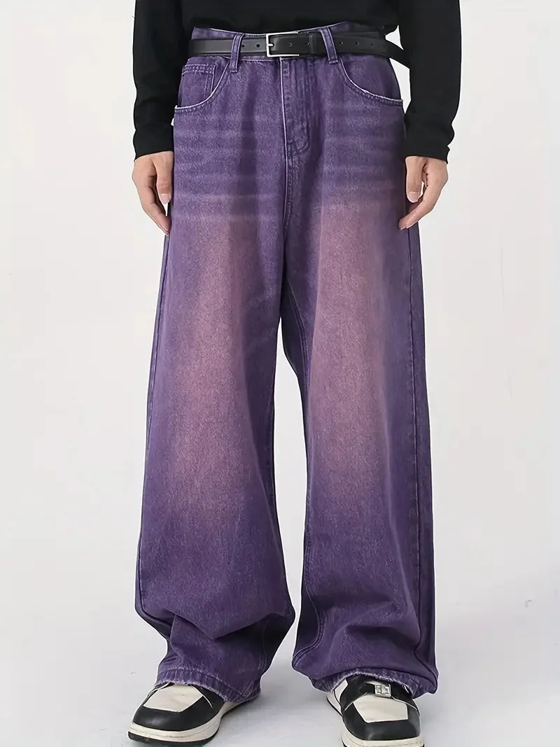 Brownm vintage upcycle baggy jeans with faded effect