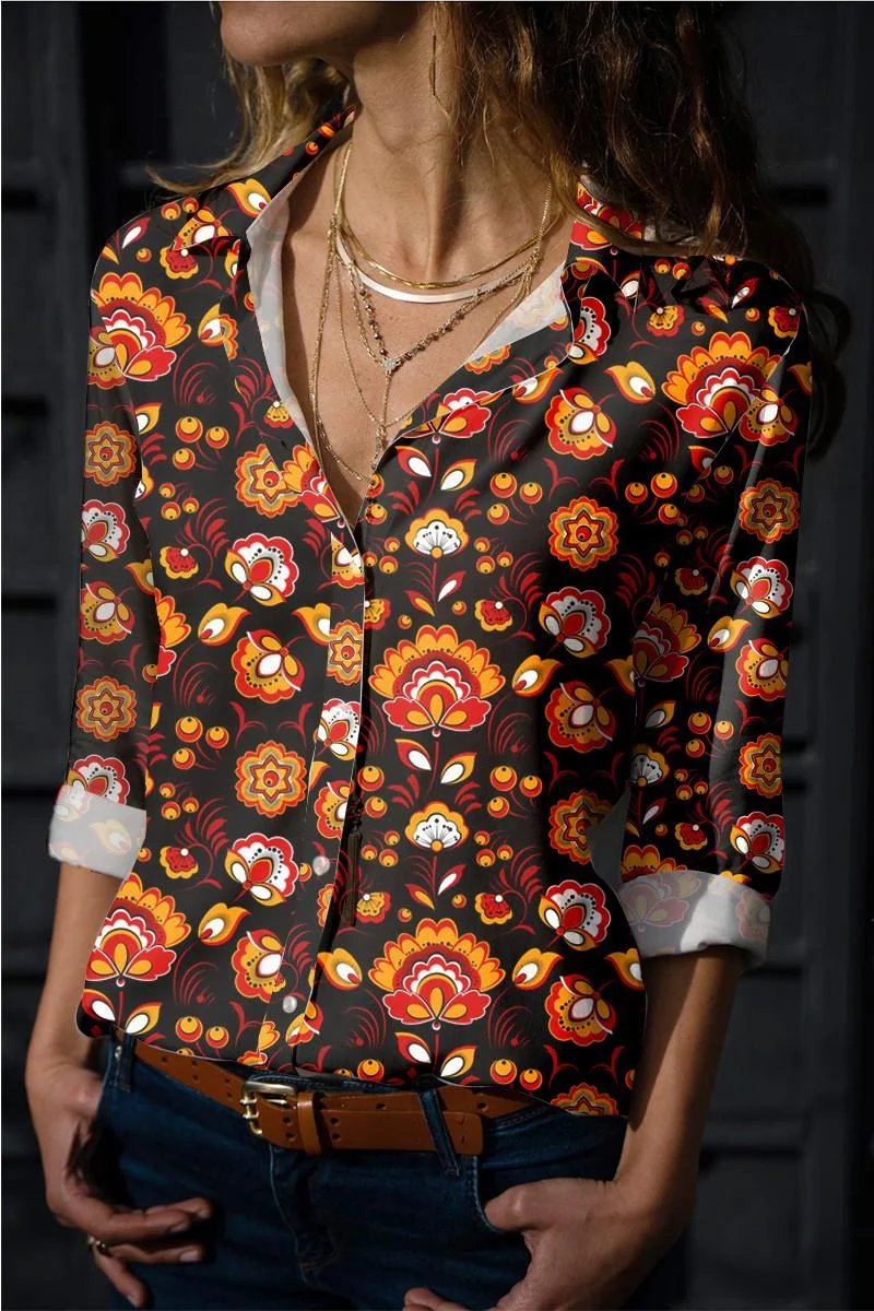 New Floral Print Blouses Women 2022 Spring Fashion Turn-down Collar Long Sleeve Elegant Work Shirt Plus Size Casual Tops Femme
