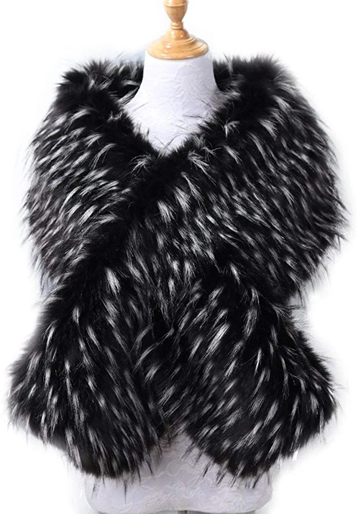 Women's Faux Fur Shawl Wraps Cloak Coat Sweater Cape for Evening Party