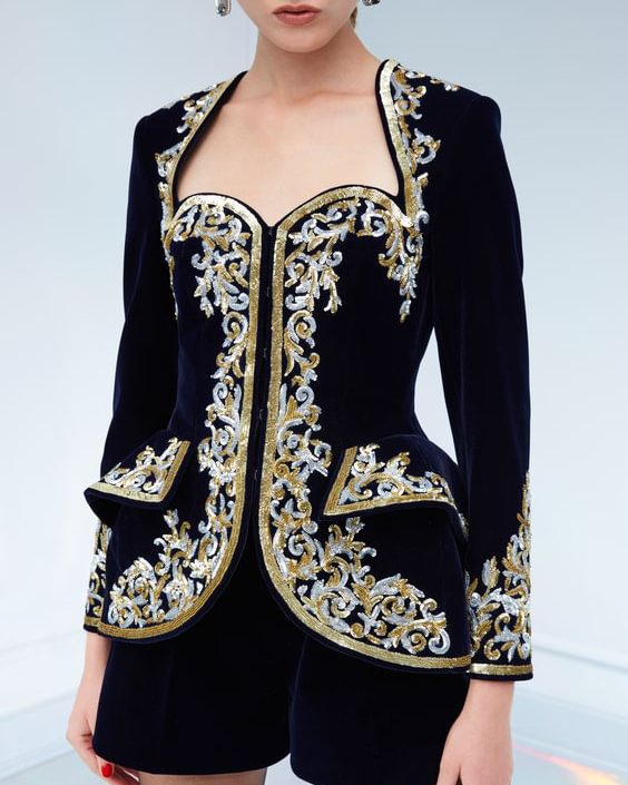 Women's Neck Waist Lace Embroidered Jacket