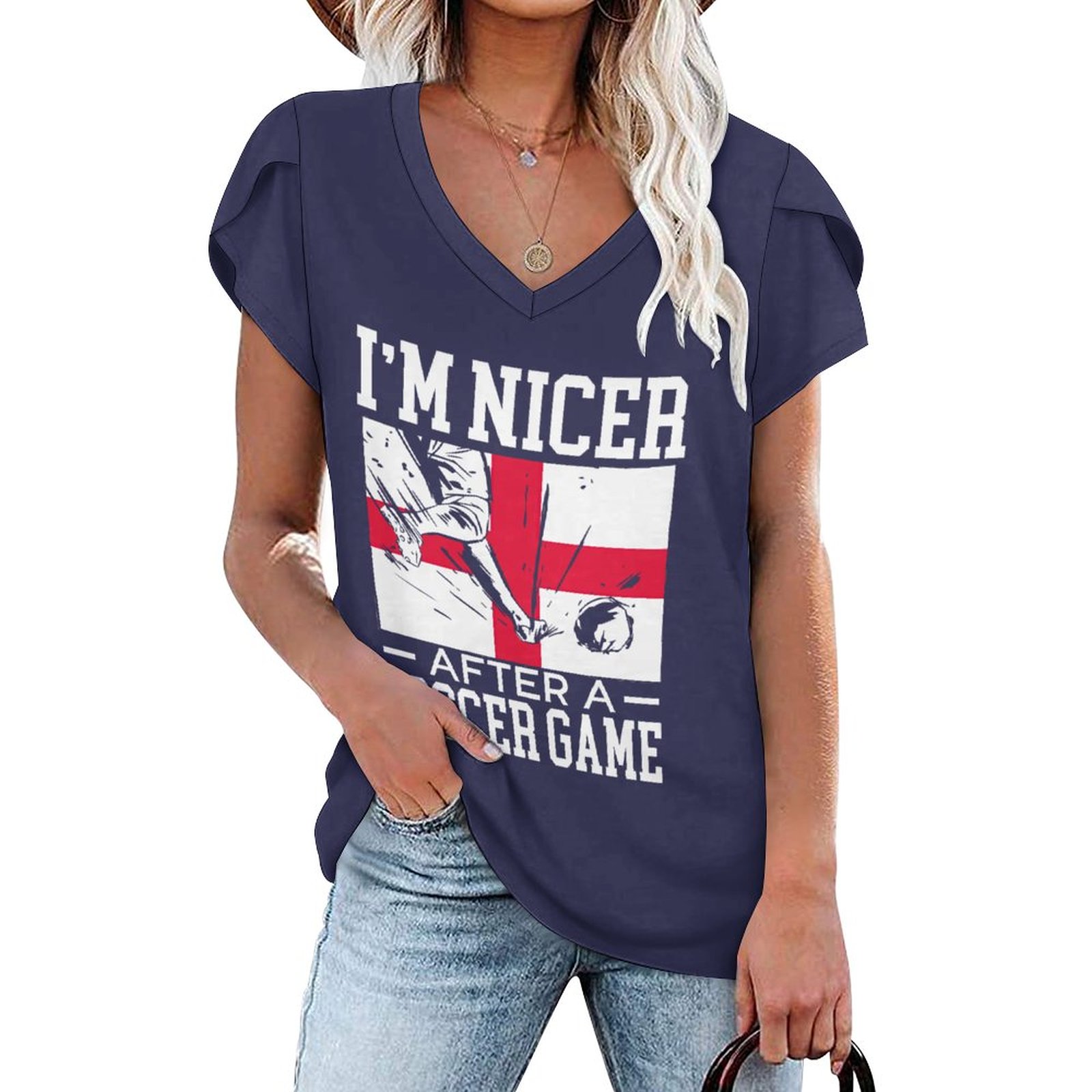 England Im Nicer after A Soccer Game Petal Sleeve Short Sleeve T-Shirt