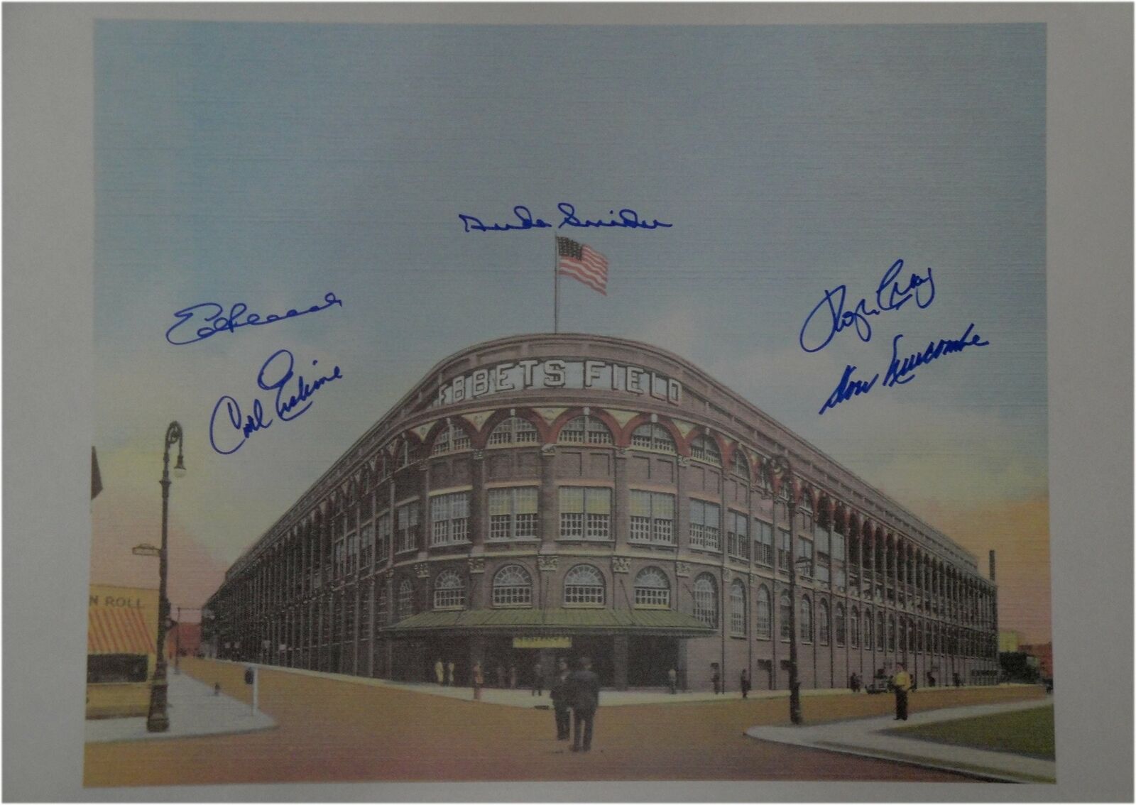 Duke Snider Newcombe Erskine Craig Roebuck Signed 16x20 Print Ebbets Field A JSA