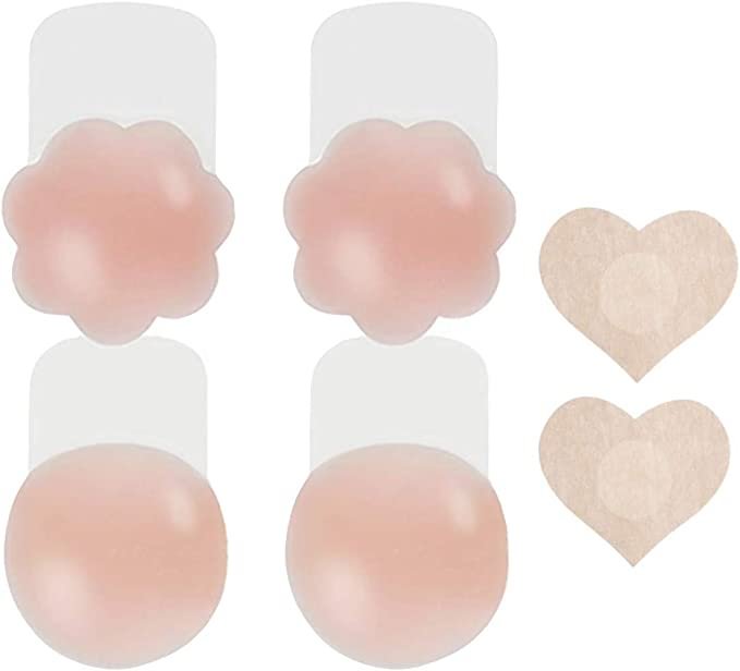 Nipple Covers Lift, Strapless Sticky Push up Reusable Silicone Tape Bra, Invisible Adhesive Bras for Women & Girls Pink