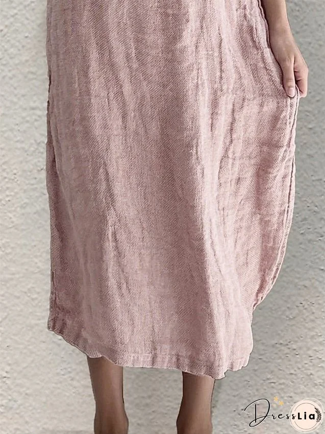 Casual Dress Cotton Linen Dress Tank Dress Midi Dress Linen / Cotton Blend Basic Casual Outdoor Daily Vacation U Neck Basic Sleeveless Summer Spring Regular Fit Black White Pink Plain S for Women