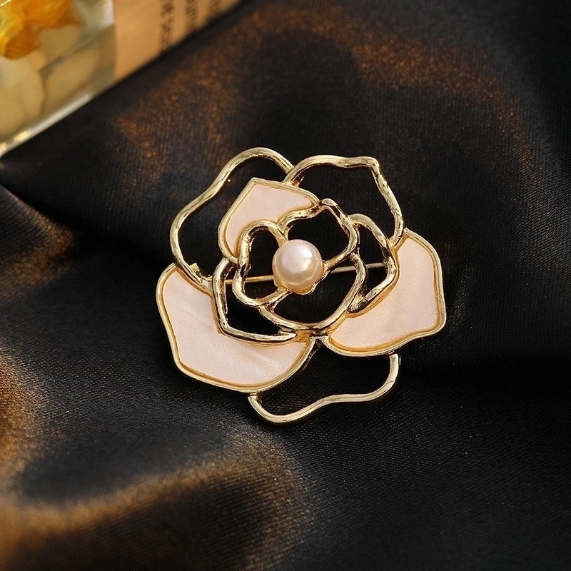 Fashion Pin Flower Alloy Plating Inlay Artificial Gemstones Pearl Women’S Brooches