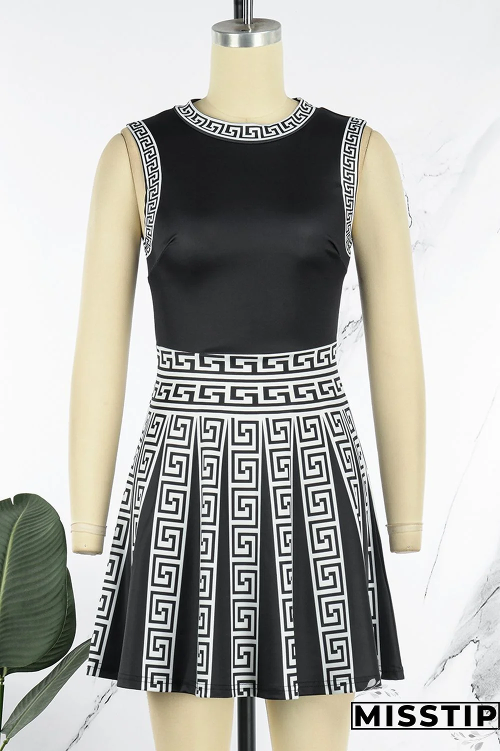 Apricot Casual Print Patchwork O Neck Sleeveless Dress Dresses