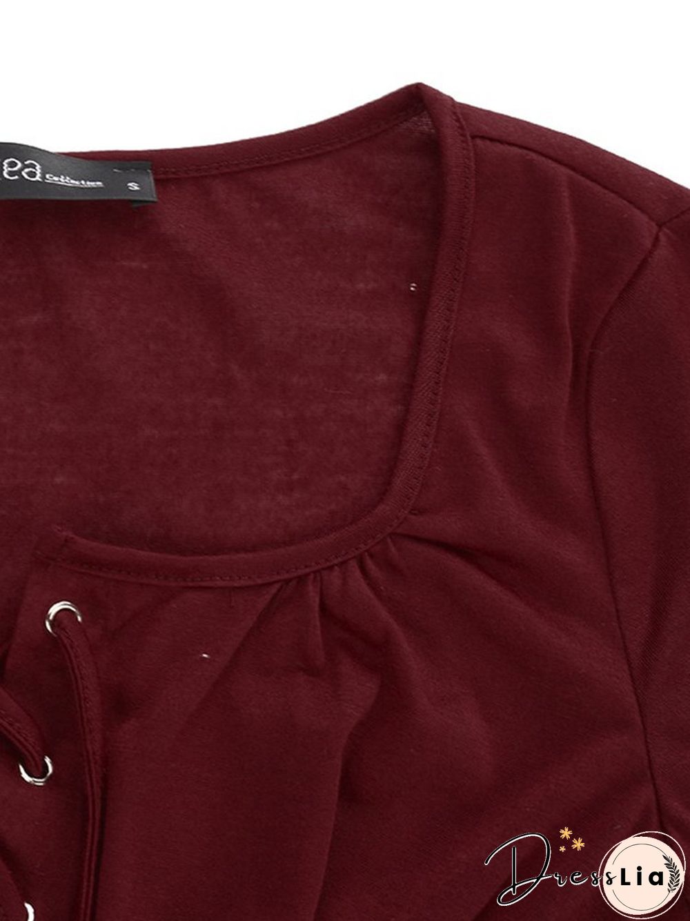 Women V-Neck Lace-up Floral Peplum Long Sleeve Shirts