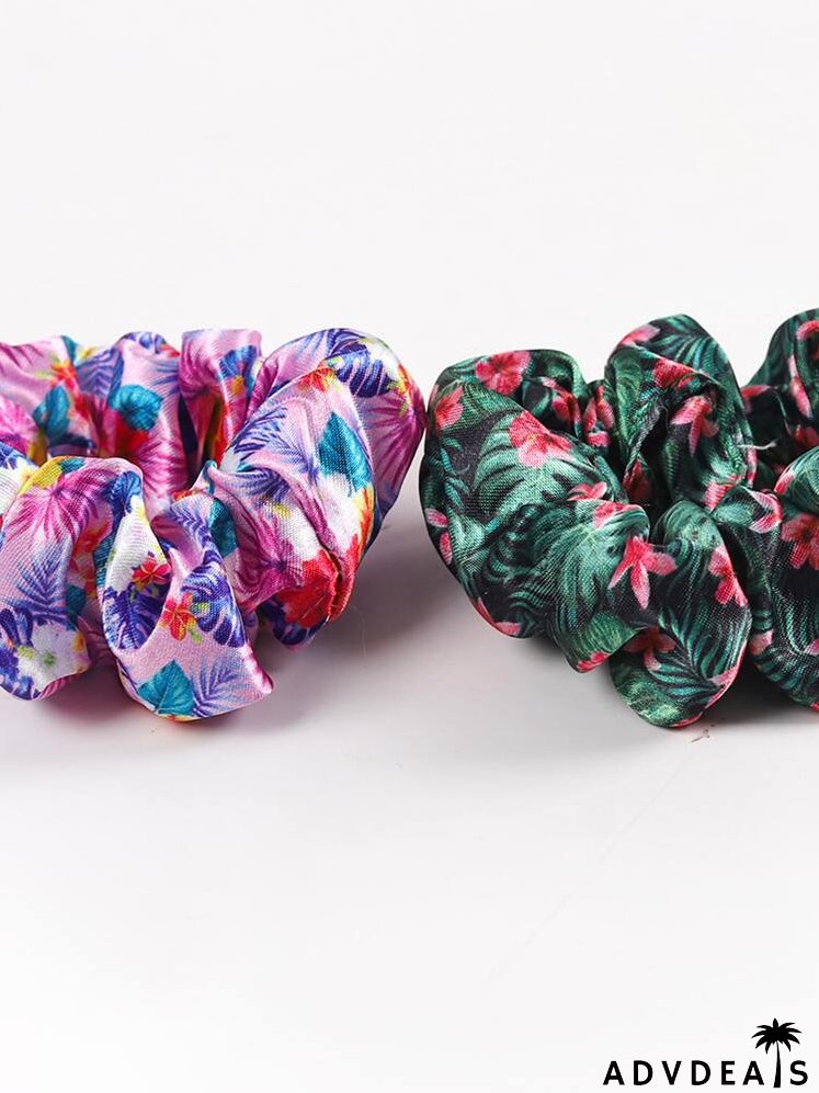 2pcs Flower Print Scrunchie