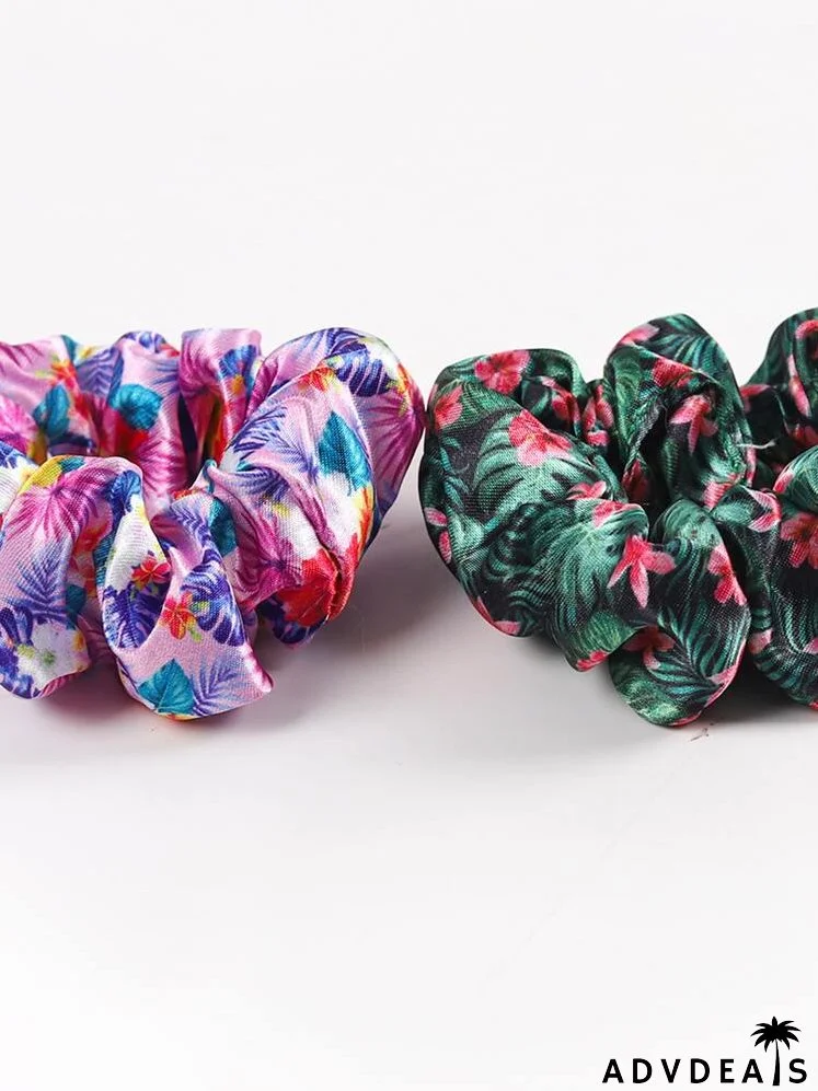 2pcs Flower Print Scrunchie
