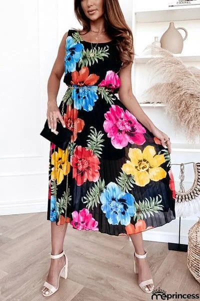 Ezabella Floral Pleated Midi Dress