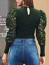 Fashion Round-Neck Applique Sexy Slim Casual T-Shirt Top