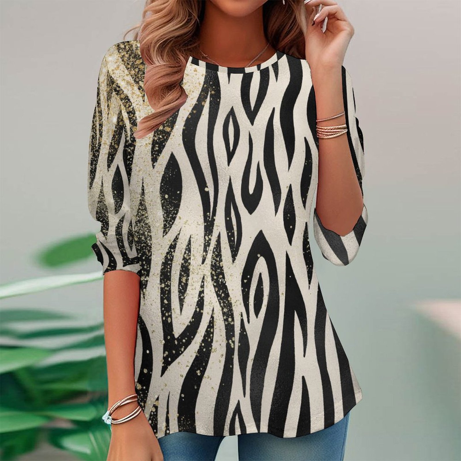 Women Long Sleeve V-neck Graphic Floral Printed Top