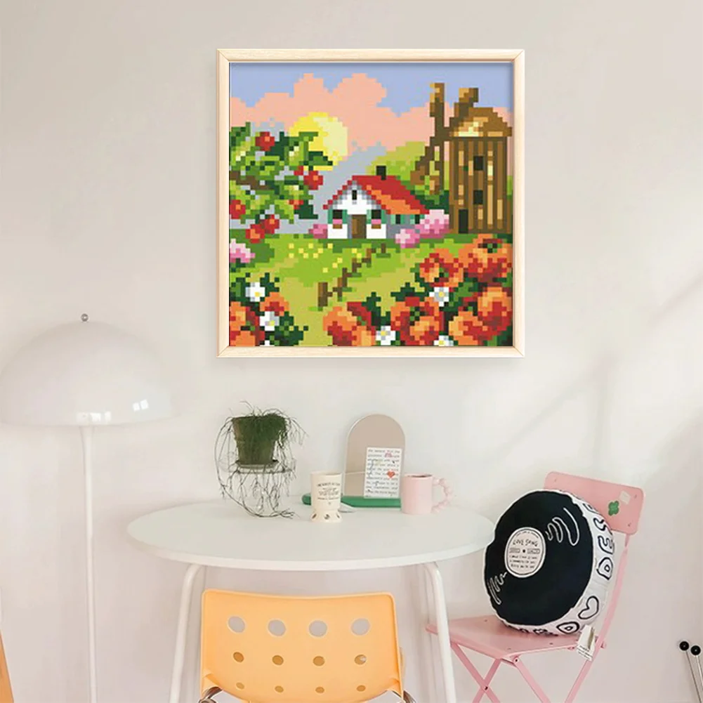 9CT Full Stamped Cross Stitch Bead Embroidery - Landscape Spring(Canvas|17*17CM)