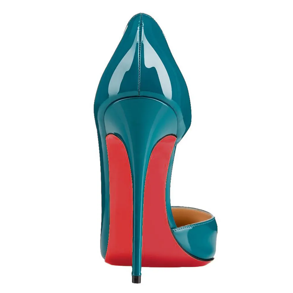 120mm Women's Classic Closed Pointed Toe Bridal Wedding Party Pumps Teal Patent-vocosishoes