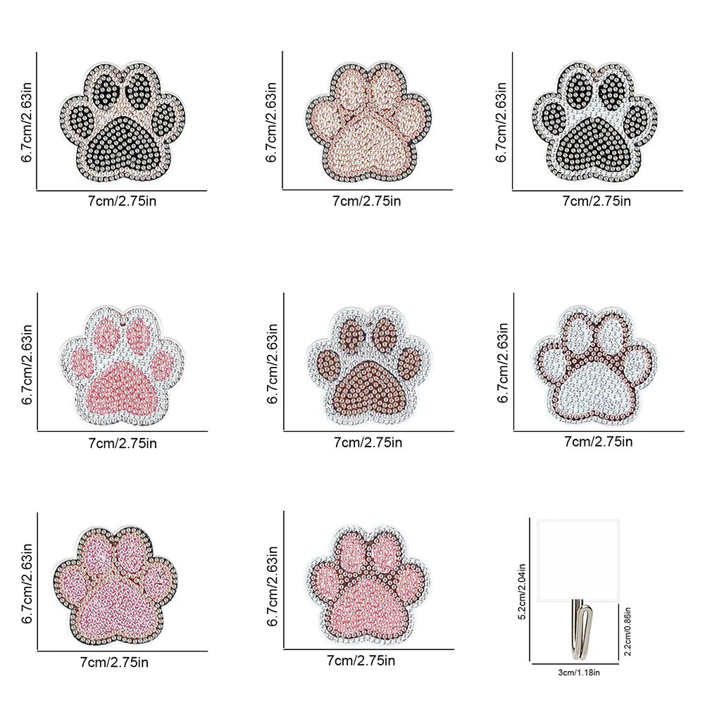 5D DIY 8Pcs Cute Paw Diamond Painting Hooks Diamond Art Craft Wall Hooks Home Decor