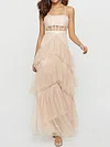 Spaghetti-Neck Empire Split-Joint See-Through A-Line Maxi Dress