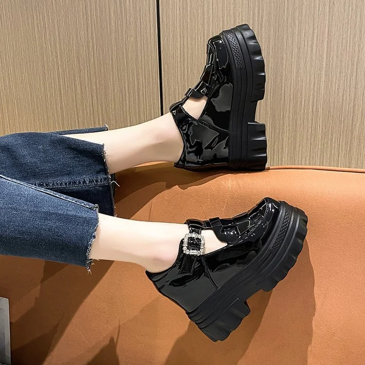 Tanguoant Tanguoant Spring And Autumn New Platform Woven Inside Increased Patent Leather Shoes Platform Sandal Women's Singles Shoes