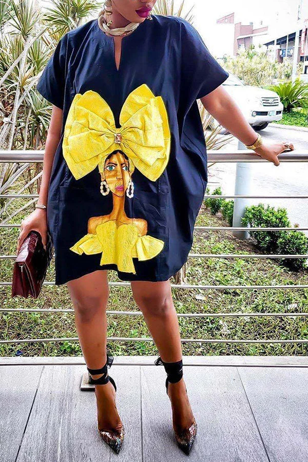 Casual Cartoon Print Mini Dress