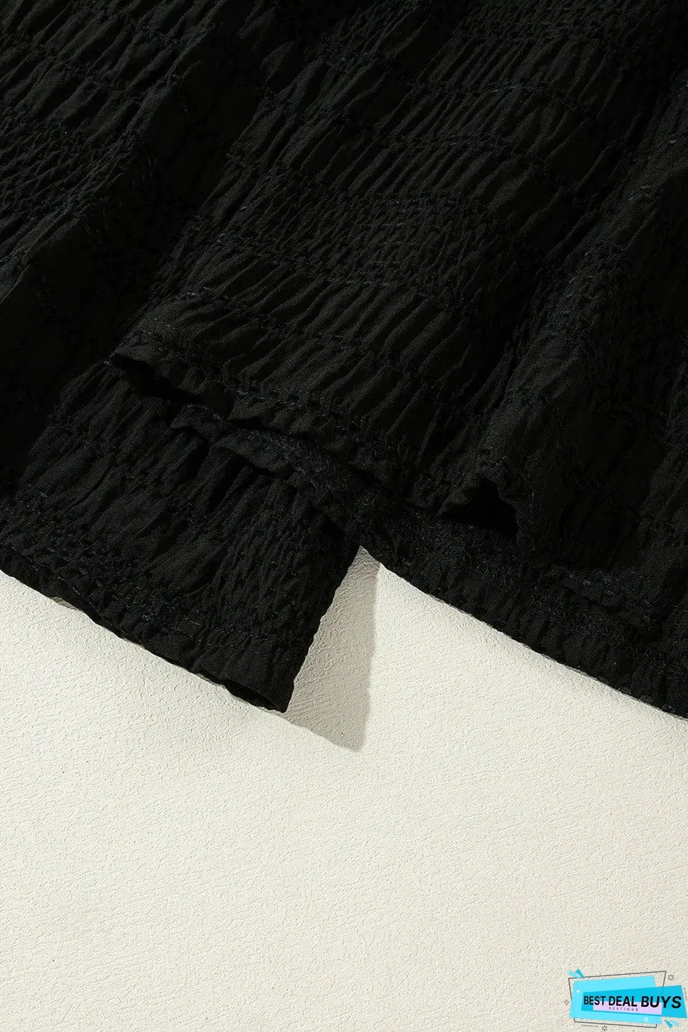 Black Textured Wide Smocked Waist Loose Pants