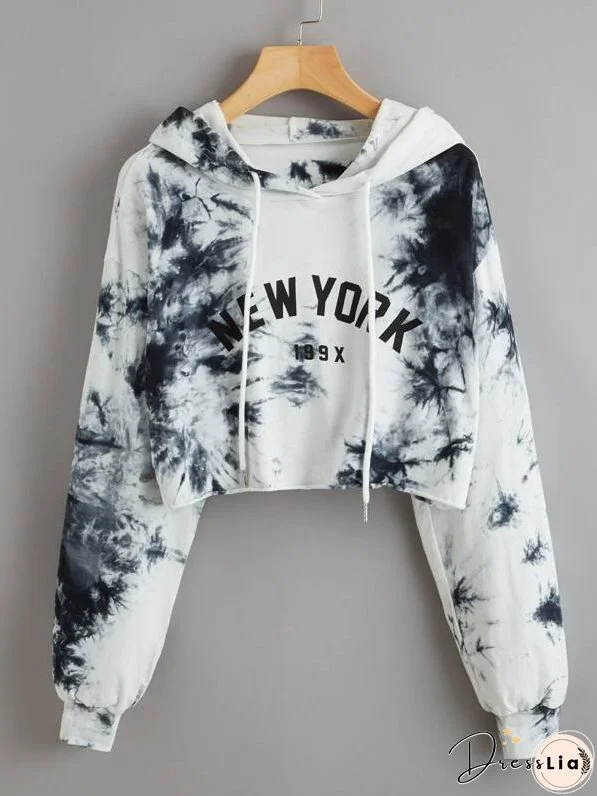 New York Graphic Tie-Dye Cropped Hoodie