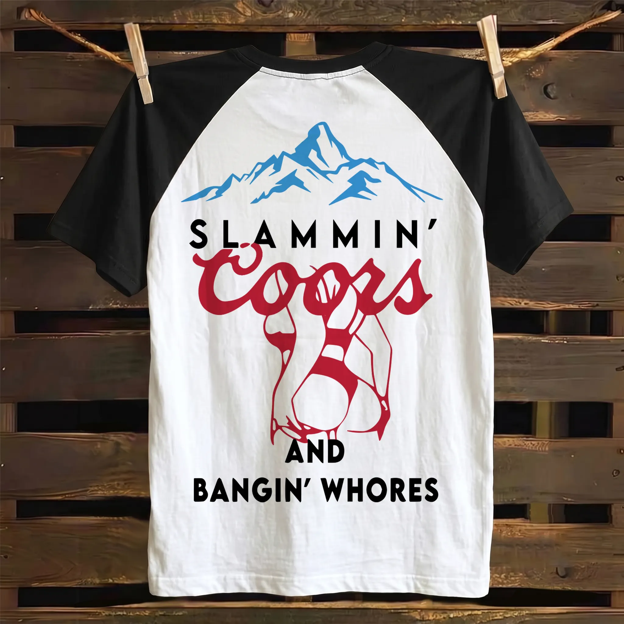 Western Cowboy Graphic Print Color-block Raglan T-shirt