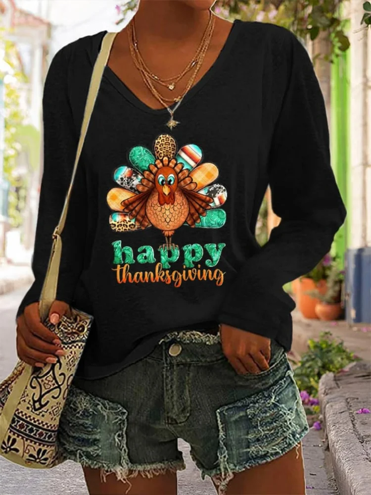 Happy Thanksgiving Ethnic Turkey Solid T Shirt