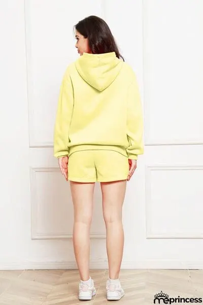 Drop Shoulder Long Sleeve Hoodie and Shorts Set