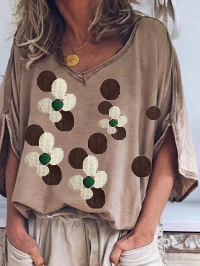 Cotton-Blend Floral Half Sleeve Casual Shirts & Tops
