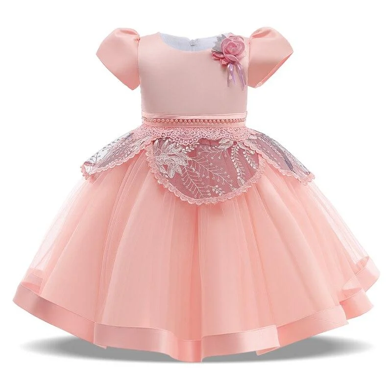 2021 Formal Kids Vintage Embroidery Dress For Girl Children Costume Prom Party Princess Dresses Girls Vestido Short Sleeve Gown