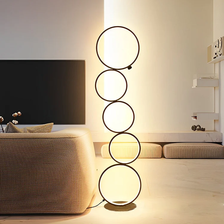 5 Circles Creative Touch Dimming LED Black Modern Floor Lamp Standing Light